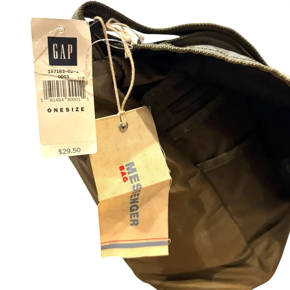 Vintage Y2K Gap 2002 Olive Green Nylon Multi-Pocket Messenger Bag NEW WITH TAGS